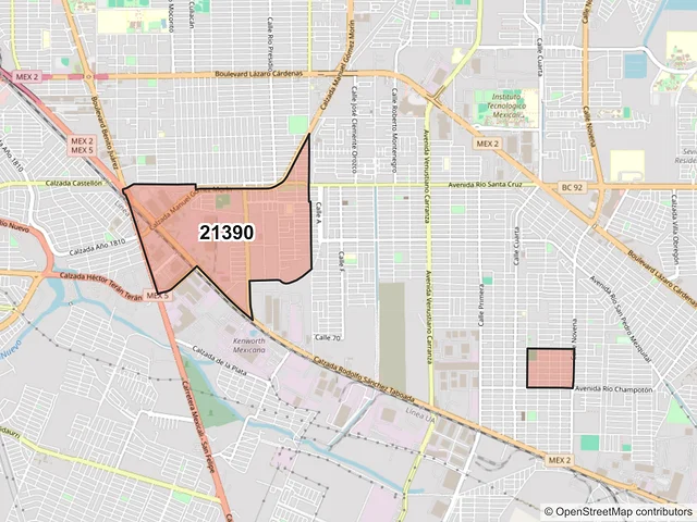 Mapa del código postal 21390, Mexicali, Baja California
