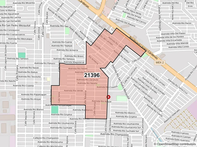 Mapa del código postal 21396, Mexicali, Baja California