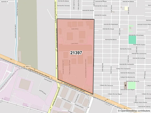 Mapa del código postal 21397, Mexicali, Baja California