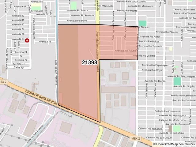 Mapa del código postal 21398, Mexicali, Baja California