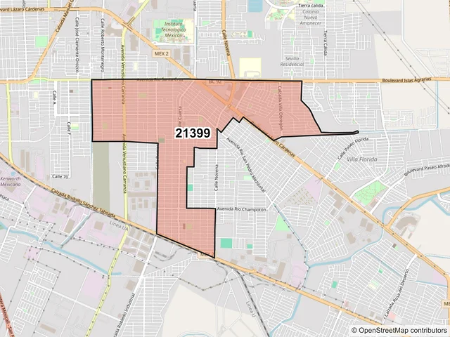 Mapa del código postal 21399, Mexicali, Baja California