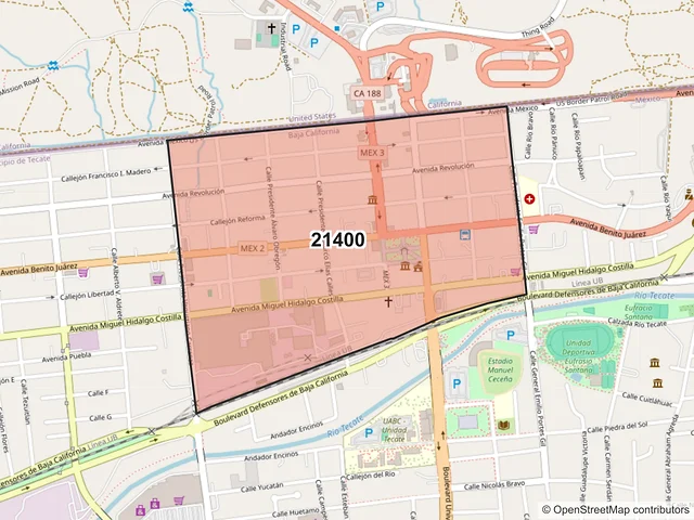 Mapa del código postal 21400, Tecate, Baja California