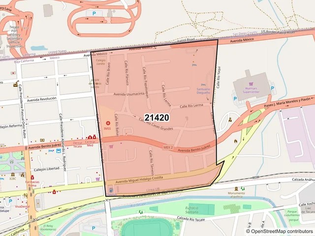 Mapa del código postal 21420, Tecate, Baja California