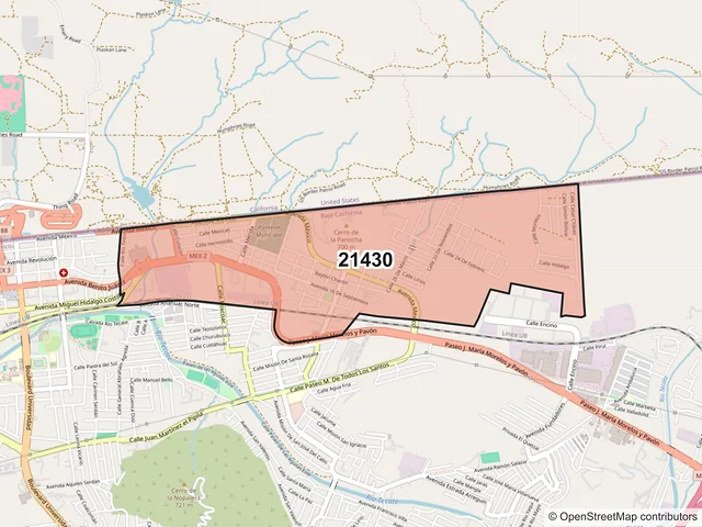 Mapa del código postal 21430, Tecate, Baja California