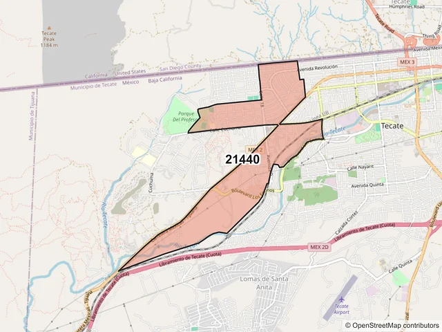 Mapa del código postal 21440, Tecate, Baja California