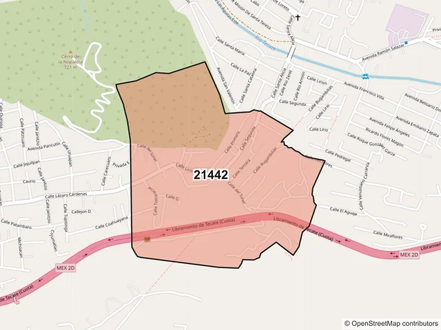 Mapa del código postal 21442, Tecate, Baja California