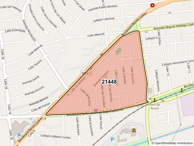 Mapa del código postal 21448, Tecate, Baja California