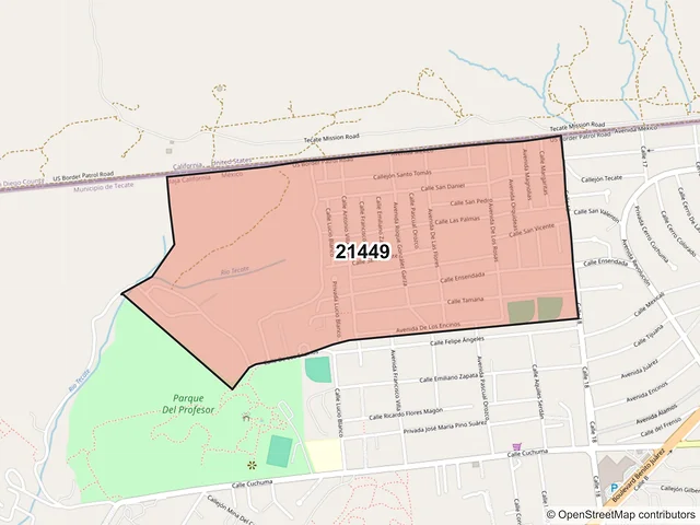 Mapa del código postal 21449, Tecate, Baja California