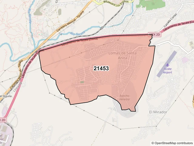 Mapa del código postal 21453, Tecate, Baja California