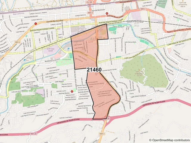 Mapa del código postal 21460, Tecate, Baja California
