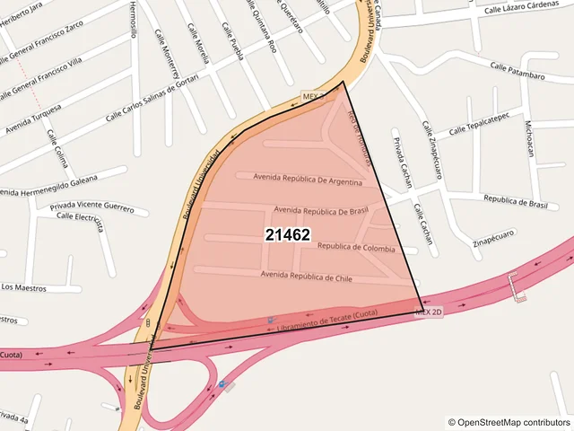 Mapa del código postal 21462, Tecate, Baja California