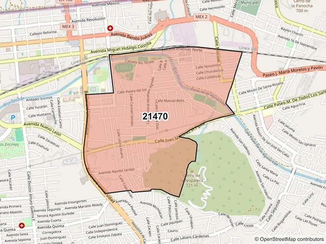 Mapa del código postal 21470, Tecate, Baja California