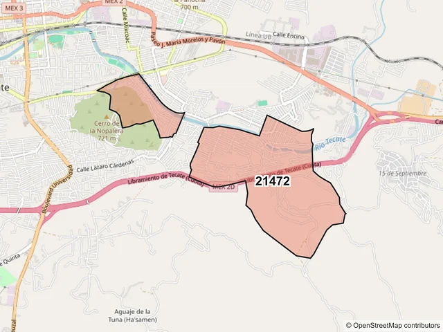 Mapa del código postal 21472, Tecate, Baja California