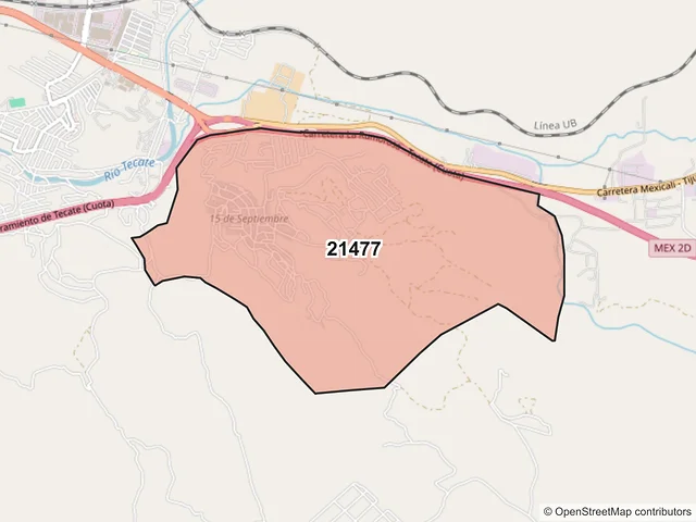 Mapa del código postal 21477, Tecate, Baja California