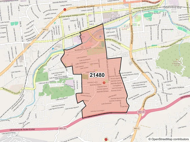 Mapa del código postal 21480, Tecate, Baja California