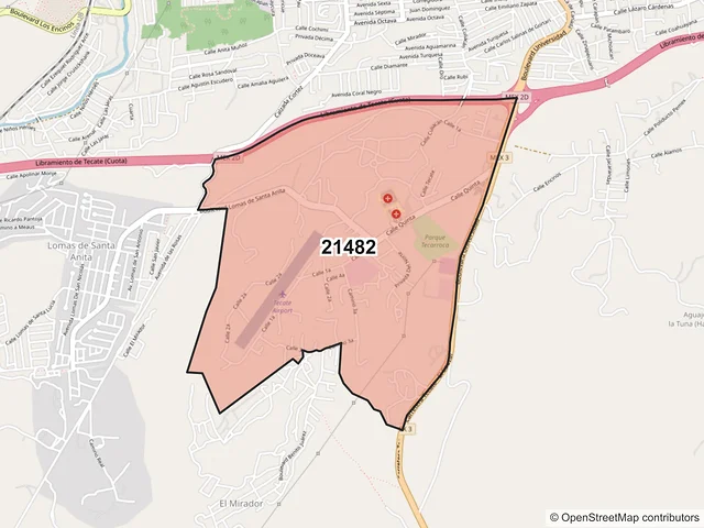Mapa del código postal 21482, Tecate, Baja California
