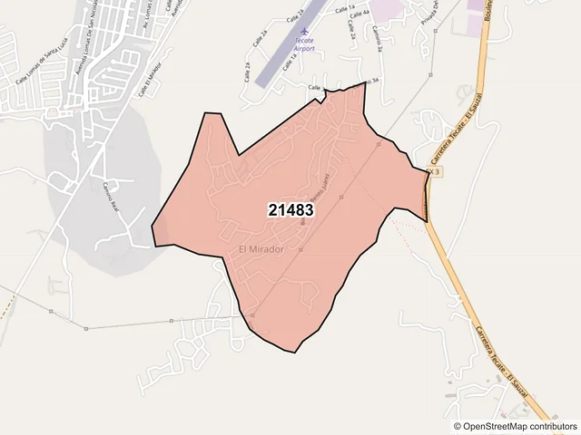 Mapa del código postal 21483, Tecate, Baja California