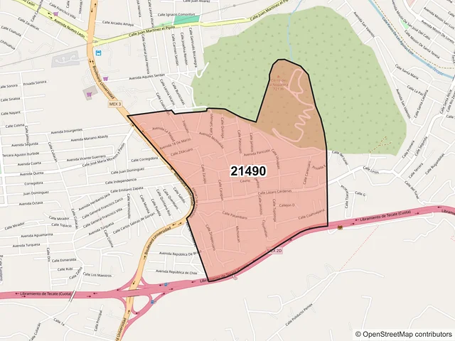 Mapa del código postal 21490, Tecate, Baja California