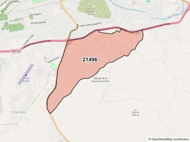 Mapa del código postal 21496, Tecate, Baja California