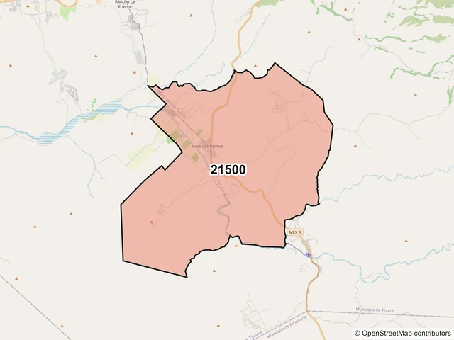 Mapa del código postal 21500, Tecate, Baja California