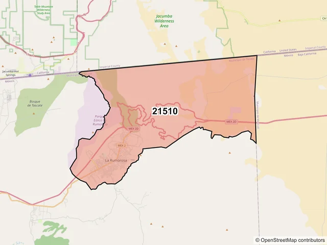 Mapa del código postal 21510, Tecate, Baja California