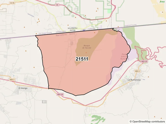 Mapa del código postal 21511, Tecate, Baja California