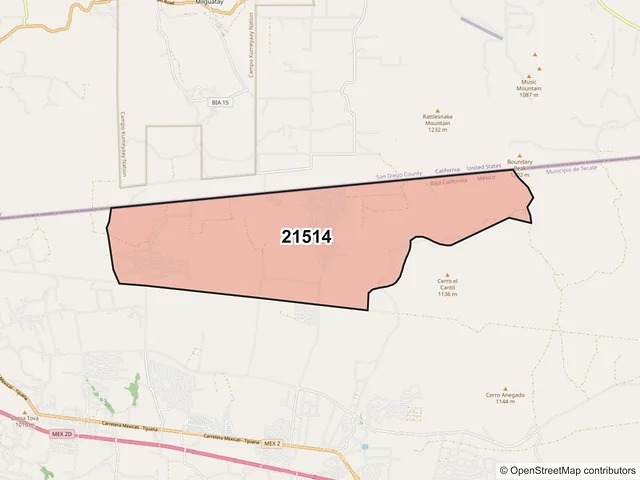 Mapa del código postal 21514, Tecate, Baja California
