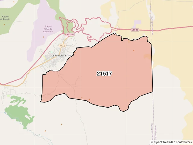 Mapa del código postal 21517, Tecate, Baja California
