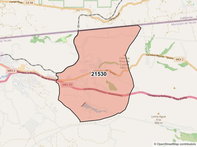 Mapa del código postal 21530, Tecate, Baja California