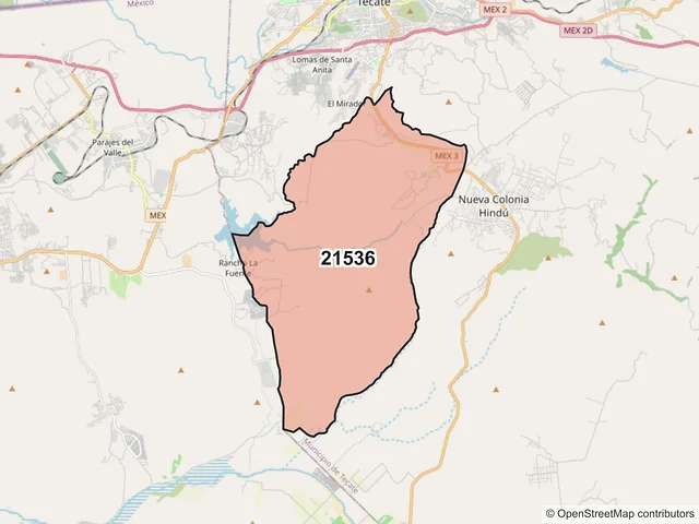 Mapa del código postal 21536, Tecate, Baja California