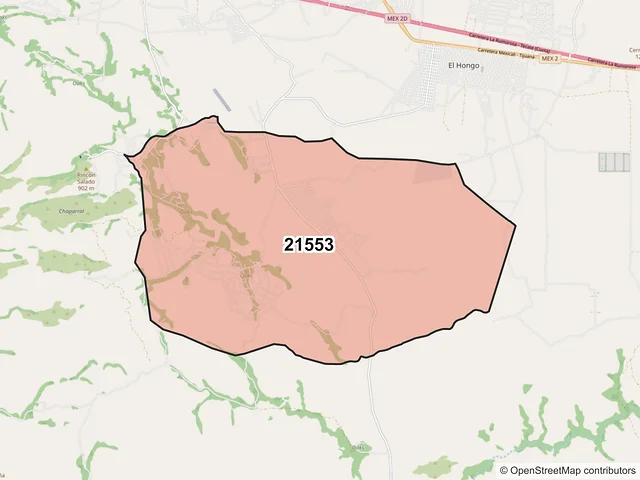 Mapa del código postal 21553, Tecate, Baja California
