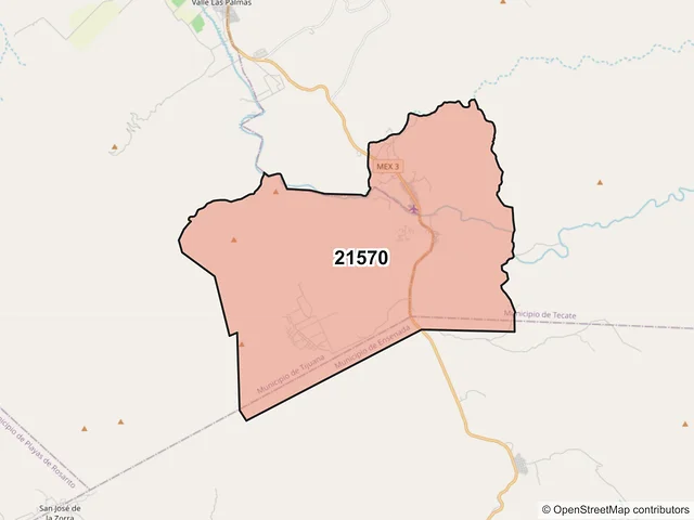 Mapa del código postal 21570, Tecate, Baja California
