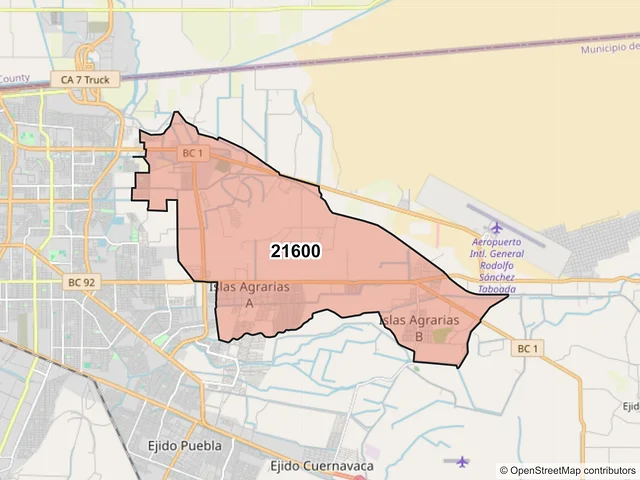 Mapa del código postal 21600, Mexicali, Baja California