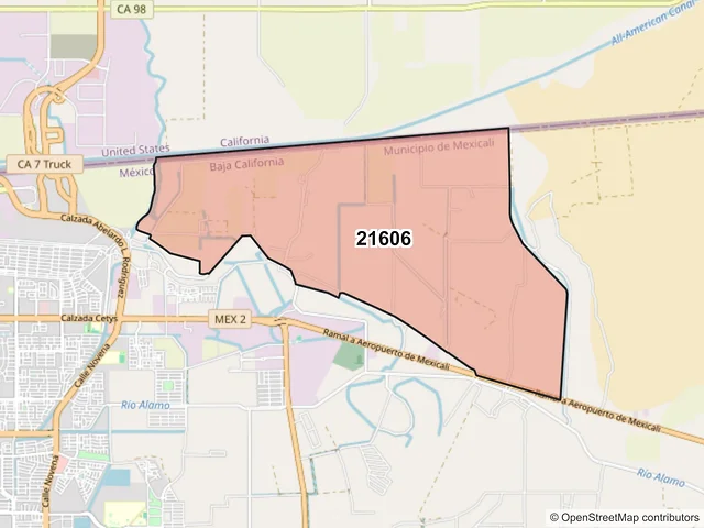 Mapa del código postal 21606, Mexicali, Baja California