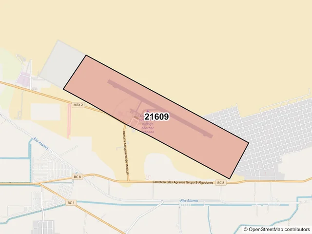Mapa del código postal 21609, Mexicali, Baja California