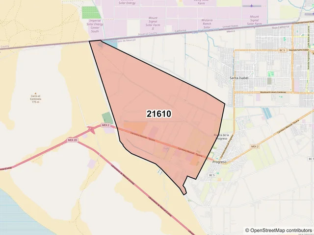 Mapa del código postal 21610, Mexicali, Baja California
