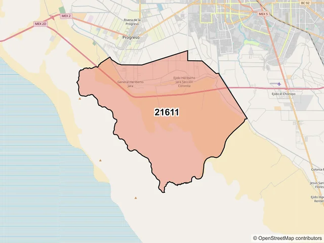 Mapa del código postal 21611, Mexicali, Baja California
