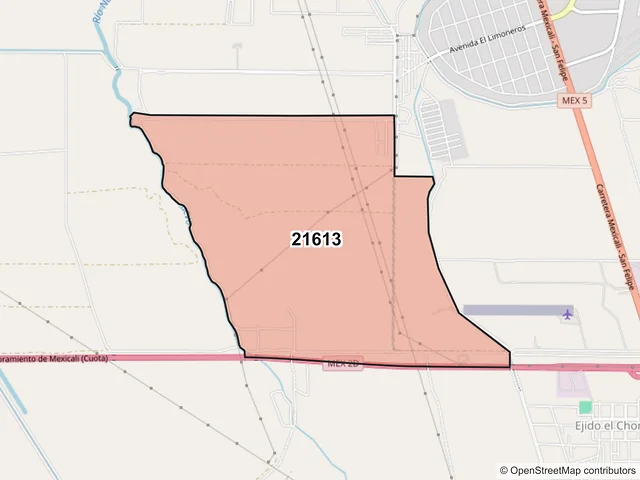Mapa del código postal 21613, Mexicali, Baja California
