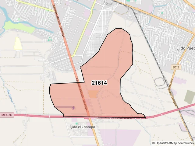 Mapa del código postal 21614, Mexicali, Baja California