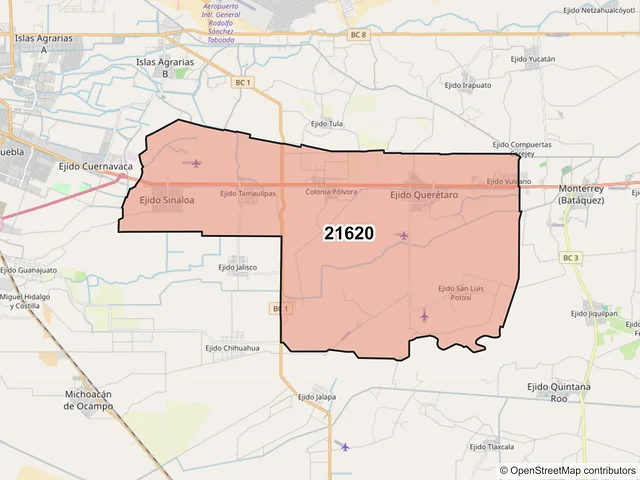 Mapa del código postal 21620, Mexicali, Baja California