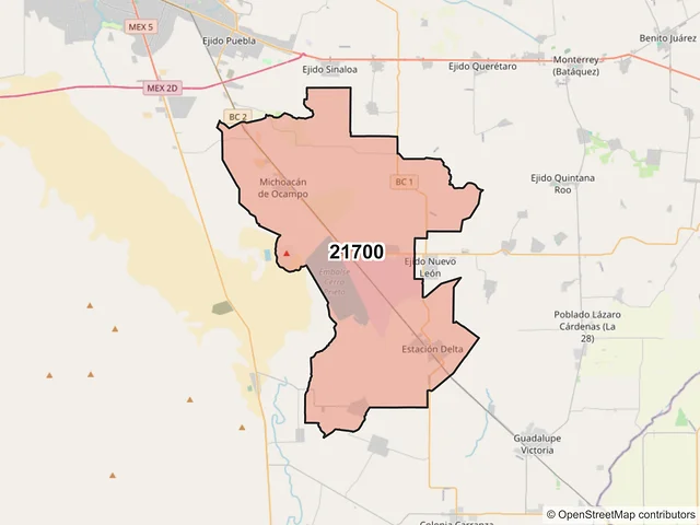 Mapa del código postal 21700, Mexicali, Baja California