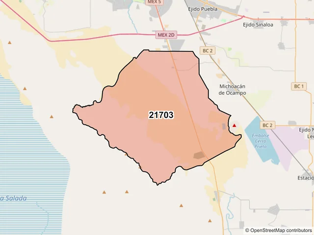 Mapa del código postal 21703, Mexicali, Baja California