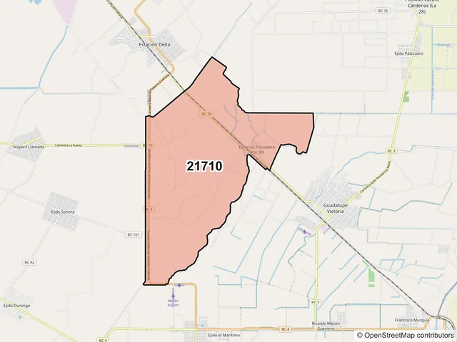 Mapa del código postal 21710, Mexicali, Baja California