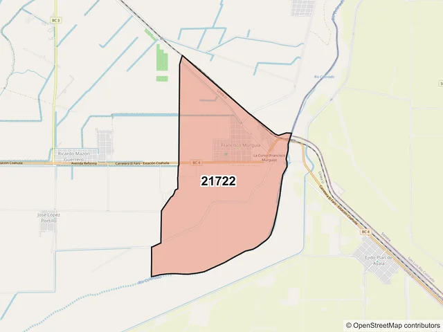 Mapa del código postal 21722, Mexicali, Baja California