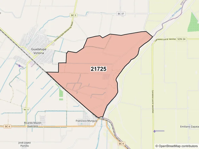 Mapa del código postal 21725, Mexicali, Baja California