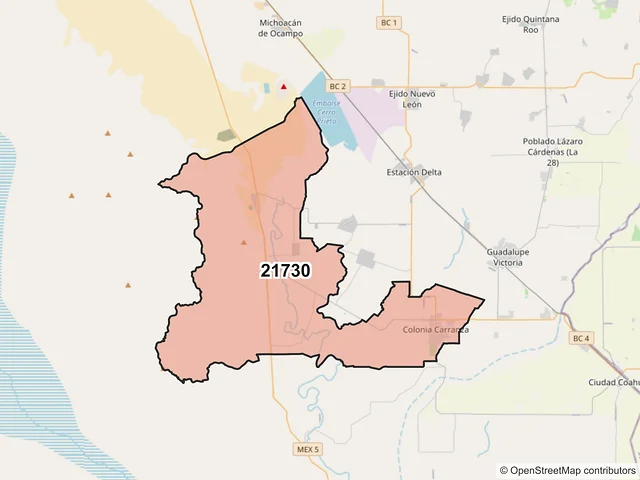 Mapa del código postal 21730, Mexicali, Baja California