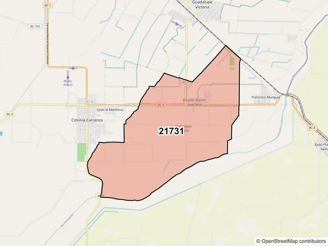 Mapa del código postal 21731, Mexicali, Baja California