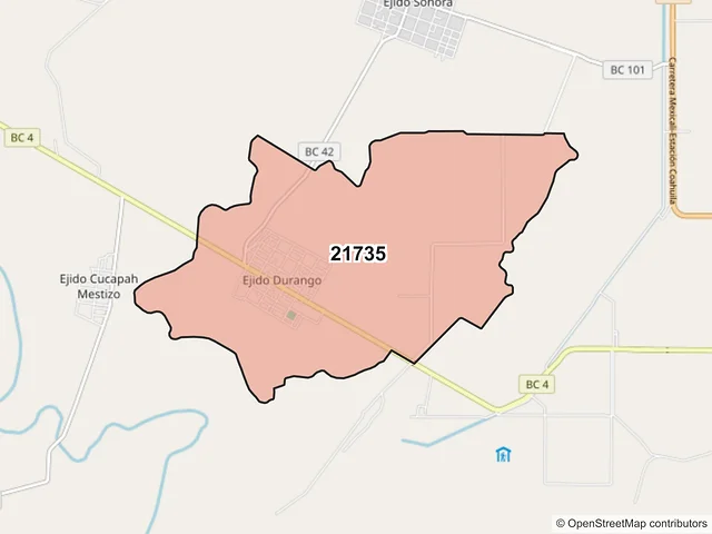 Mapa del código postal 21735, Mexicali, Baja California