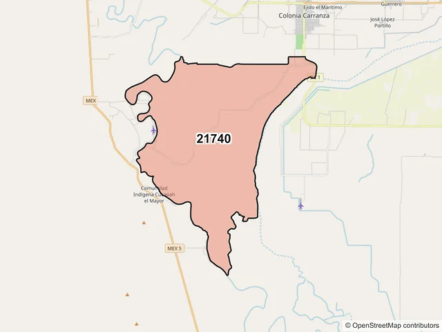 Mapa del código postal 21740, Mexicali, Baja California