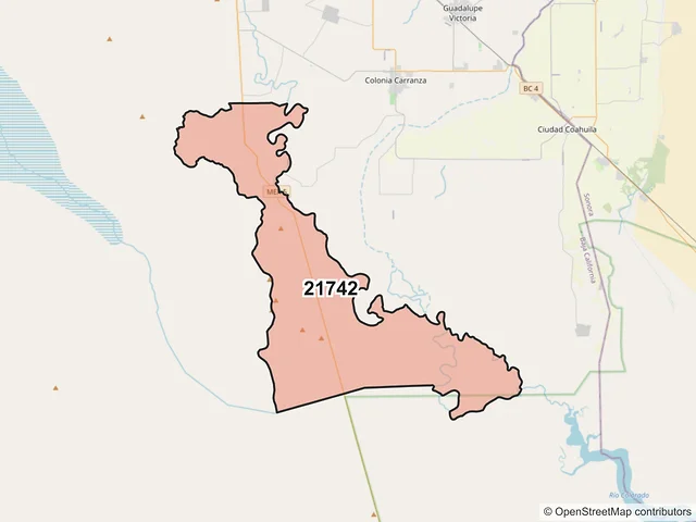 Mapa del código postal 21742, Mexicali, Baja California